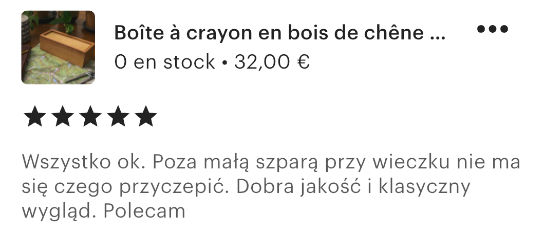 Customer review from Etsy